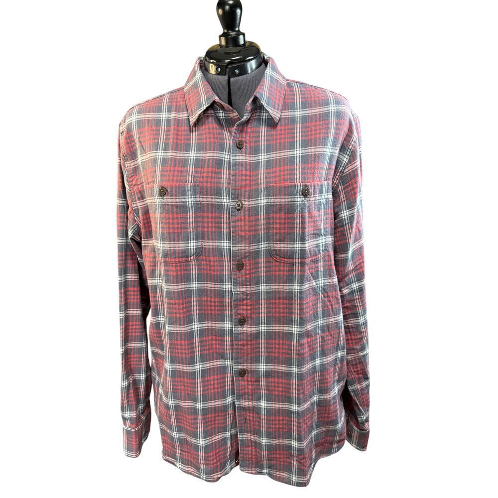 Alesbury Sz M Flannel Plaid Shirt Red / Gray / White long sleeve 100% Cotton